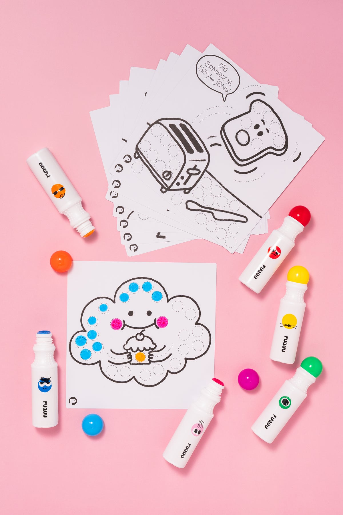 Dot Marker Set 6 Farben mit Malvorlagen von puquu – CE zertifiziert Lieferumfang - Nohna