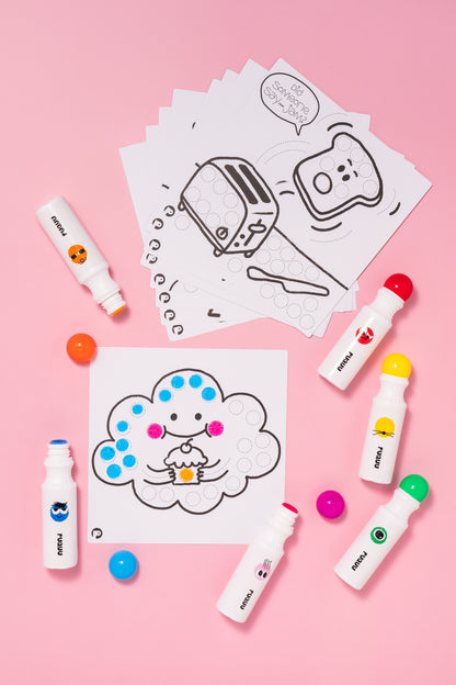 Dot Marker Set 6 Farben mit Malvorlagen von puquu – CE zertifiziert Lieferumfang - Nohna