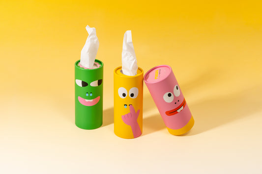 Sneezy Taschentuchbox von puquu in Pink, Grün & Gelb – Nohna
