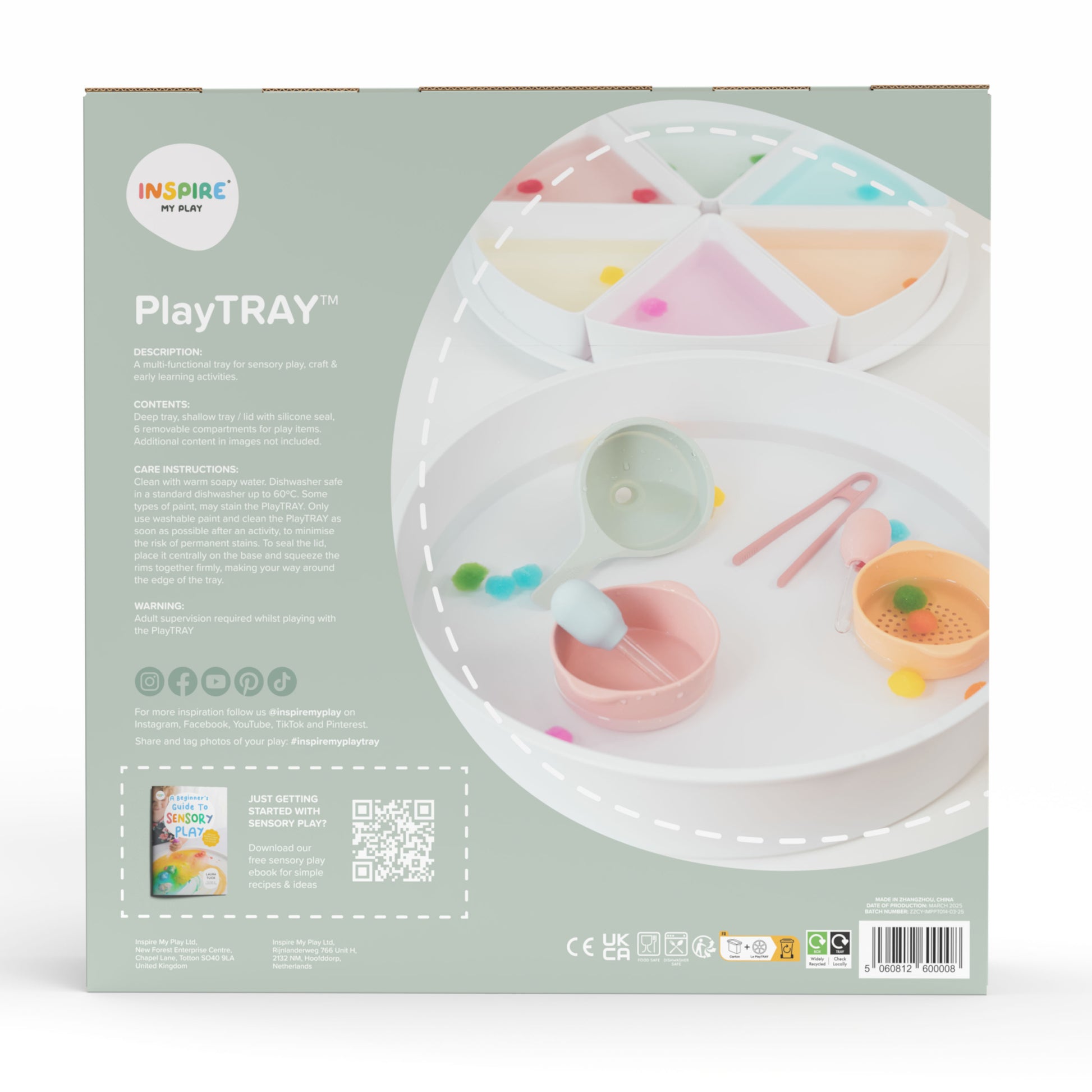 Sensorik Spielwanne PlayTRAY als Matschtisch-Ersatz für Kinder ab 6 Monaten - Verpackung Rückansicht – Nohna