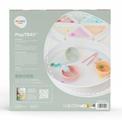 Sensorik Spielwanne PlayTRAY als Matschtisch-Ersatz für Kinder ab 6 Monaten - Verpackung Rückansicht – Nohna