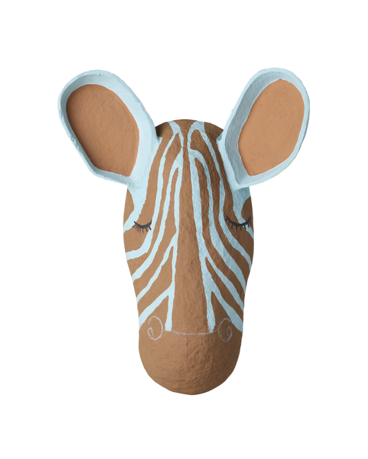 Zebra Wanddekoration aus Pappmaché in Blau von RICE by RICE – Nohna