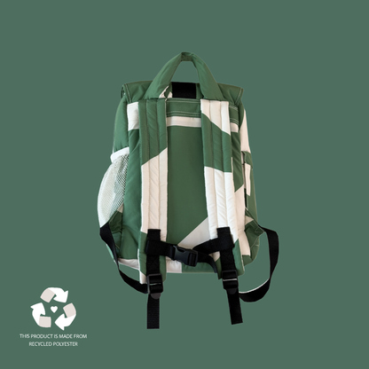 Kinder Rucksack Grafisch Grün von Wildride aus recyceltem Material – Rückansicht - Nohna