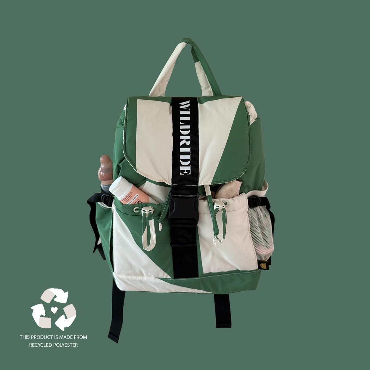 Rucksack Erwachsene Grafisch Grün von Wildride aus recyceltem Material – Frontansicht - Nohna