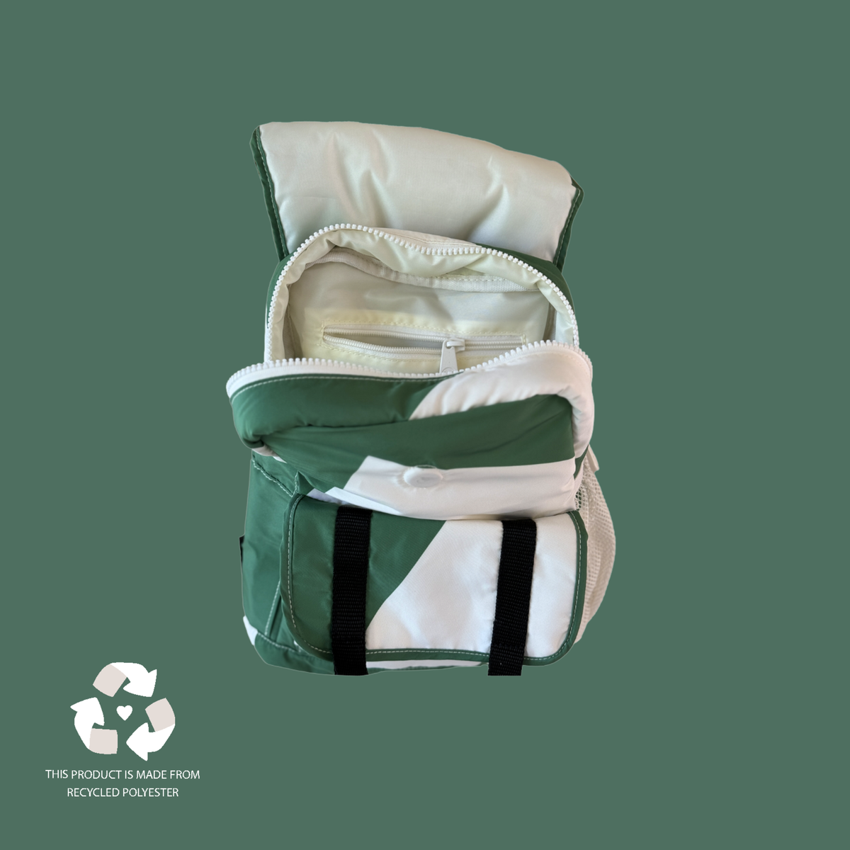 Kinder Rucksack Grafisch Grün von Wildride aus recyceltem Material – Innenansicht - Nohna