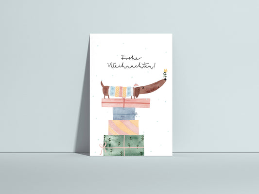 Weihnachtskarte Dackel von HannahsFirlefanz – DIN A6, Aquarell, Nohna