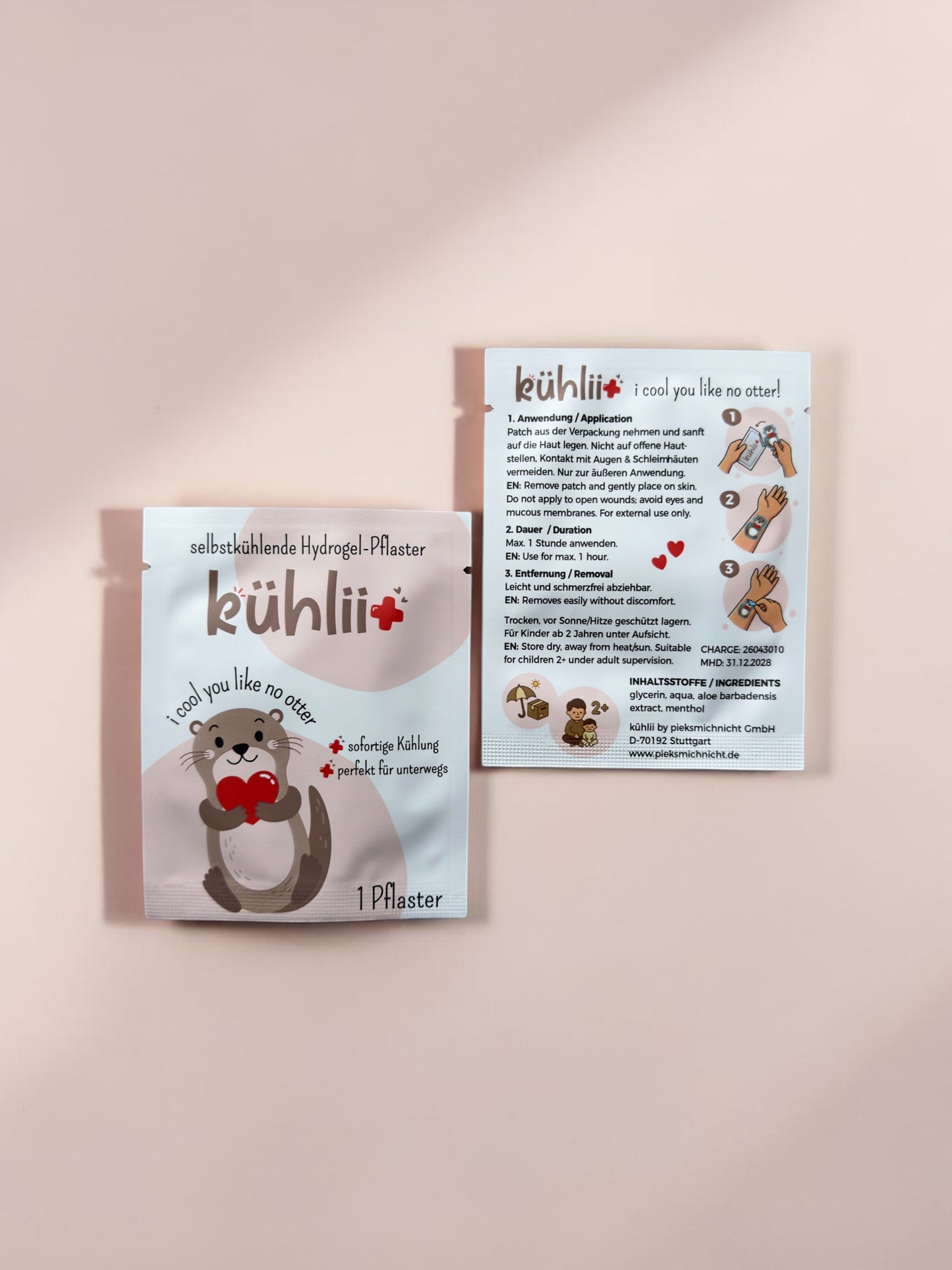 Kühlpflaster für Kinder Vorder- & Rücksetie Produktverpackung – Selbstkühlend - Nohna