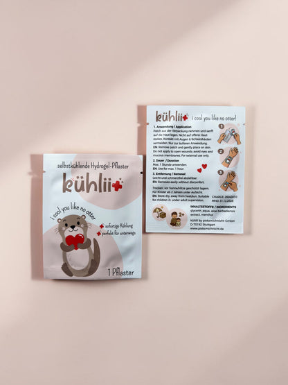 Kühlpflaster für Kinder Vorder- & Rücksetie Produktverpackung – Selbstkühlend - Nohna