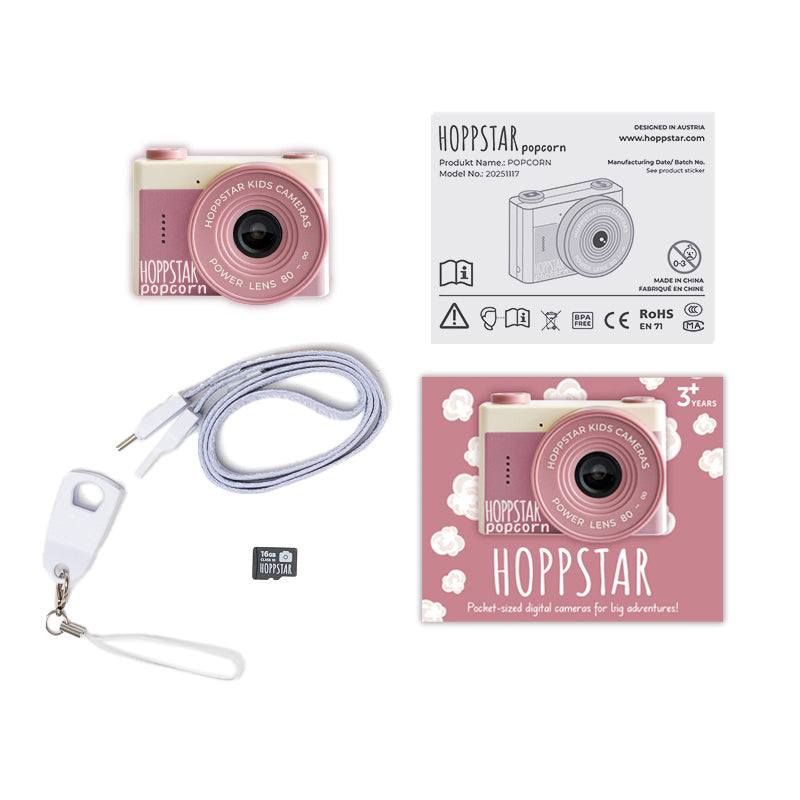 Kinderkamera Hoppstar Popcorn in Dusk – 16 GB SD-Karte inklusive, Lieferumfang, Nohna