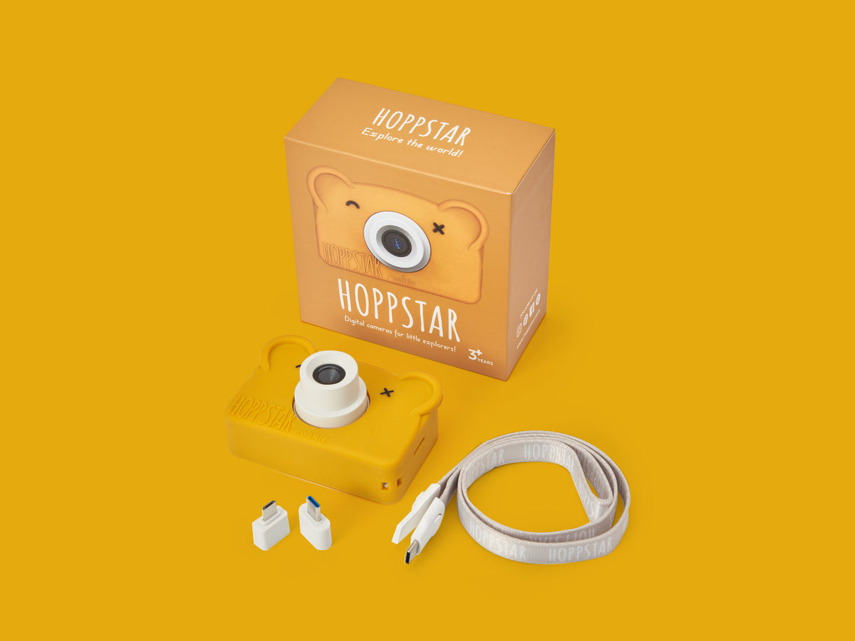 Kinderkamera Hoppstar Rookie in Honey – mit Silikonhülle, Lieferumfang, Nohna