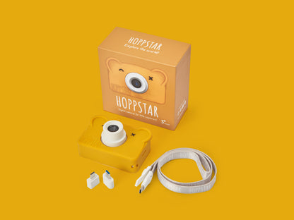 Kinderkamera Hoppstar Rookie in Honey – mit Silikonhülle, Lieferumfang, Nohna